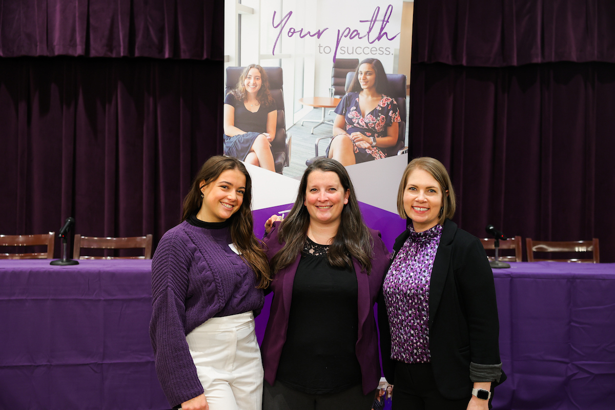 From left to right: Tori Ward, Megan Ronnebaum and Marcia Hornung, director for the Center for Principled Business, pose for a photo during the 2023 Women in Business Summit.