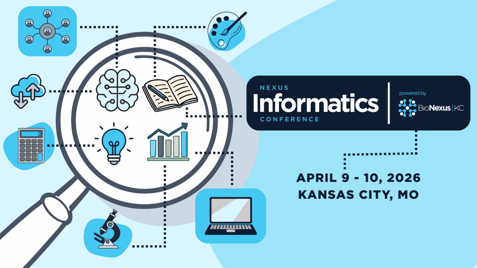 Graphic with a blue background with computer science imagery.