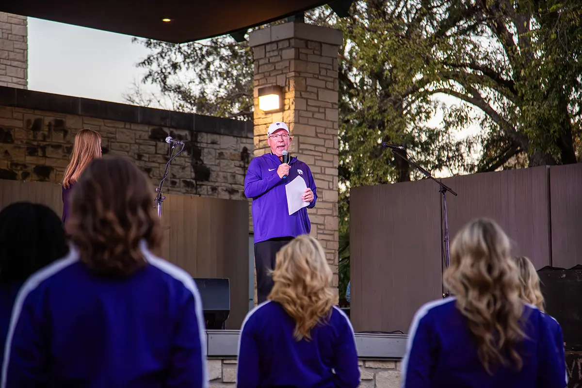Wyatt Thompson announcing on the stage.