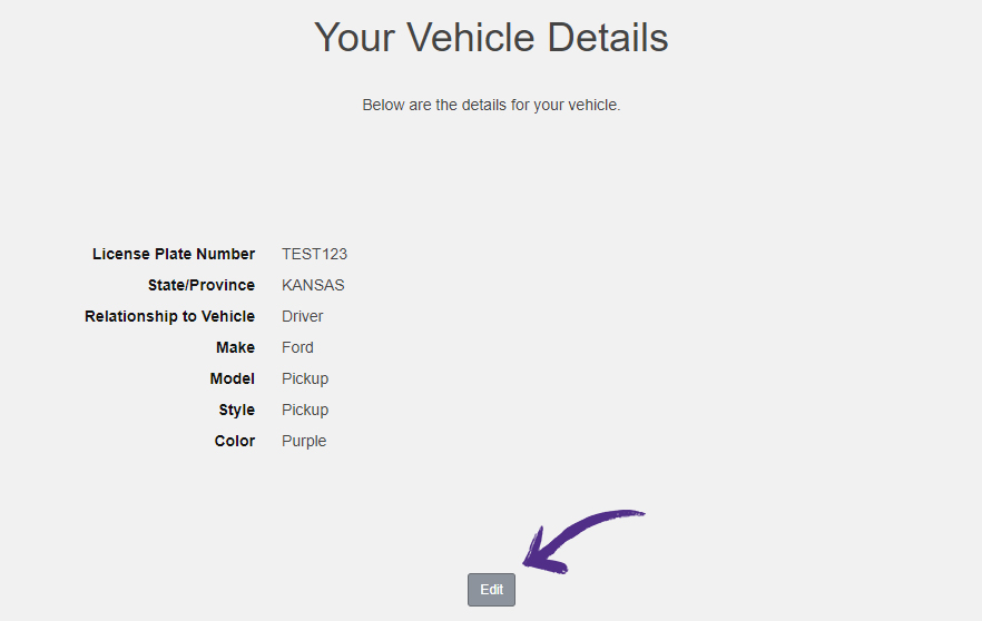 the edit button on a Your Vehicle Details page